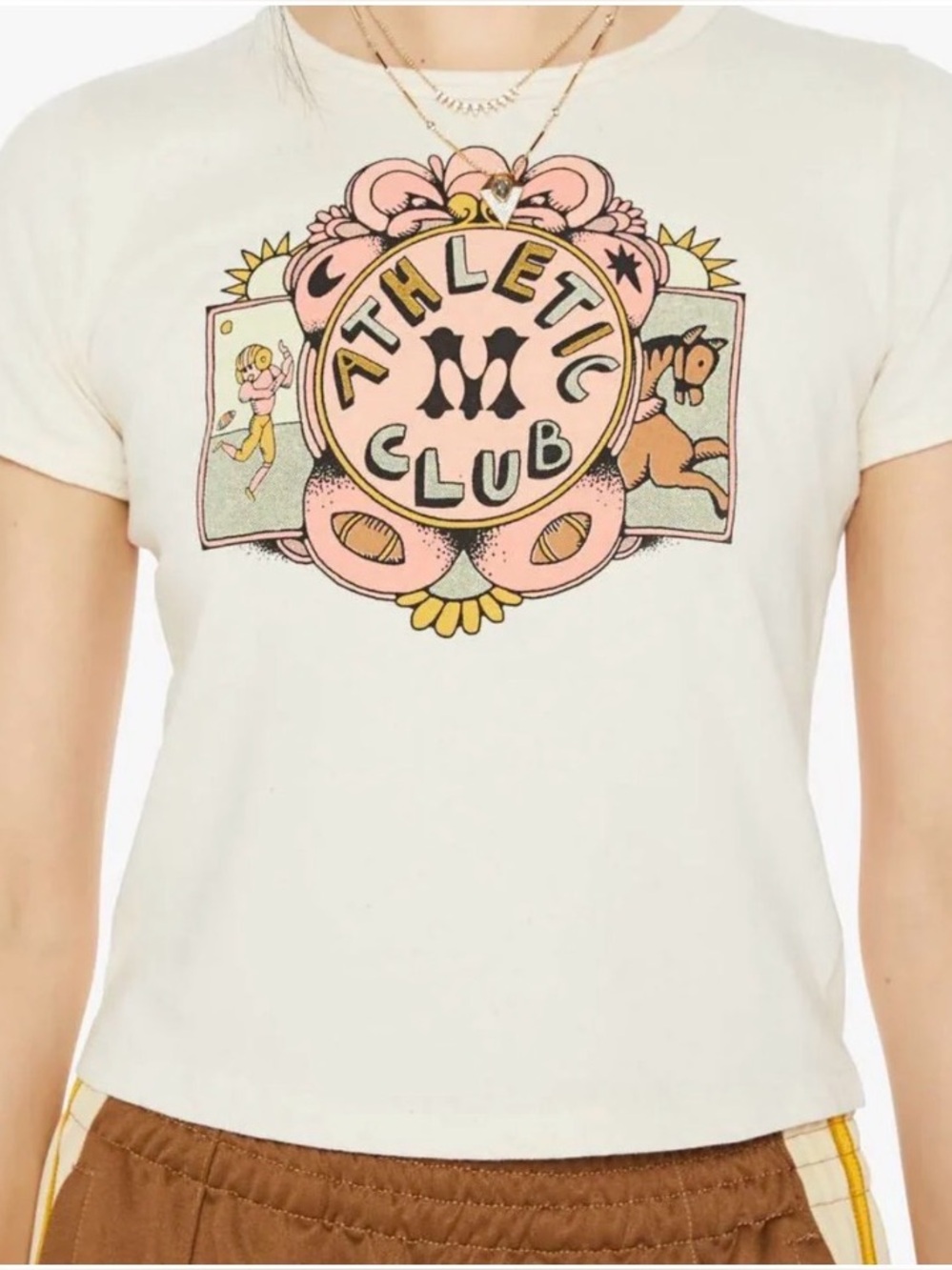 MOTHER The Itty Bitty Ringer Athletic Club Graphic Tee Off White Cropped Size S